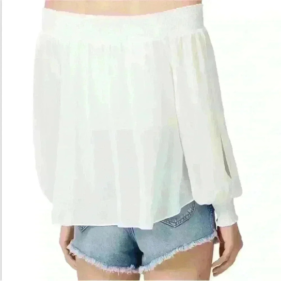 Ramy Brook Off The Shoulder Long Sleeve Sheer White Top Size M/L - Picture 3 of 13